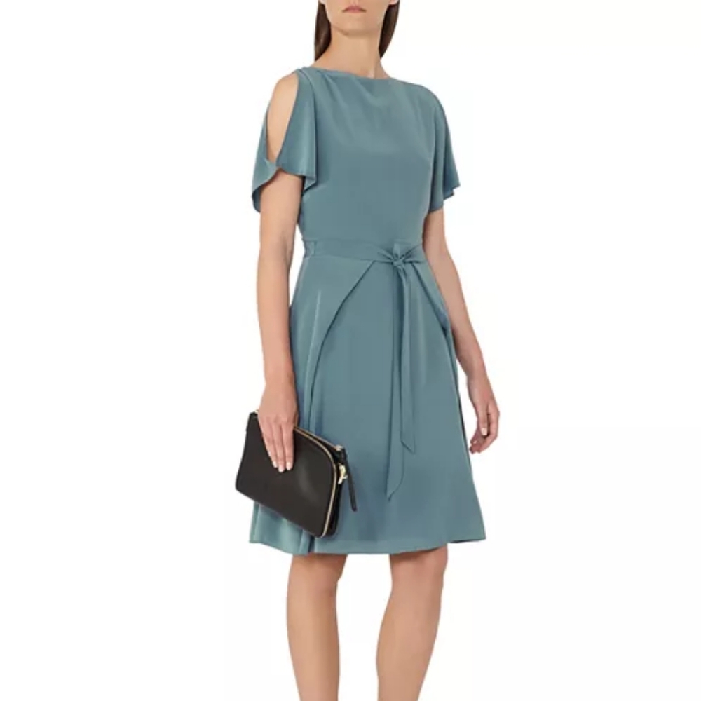 REISS Mira Cold-Shoulder Silk Dress-0200